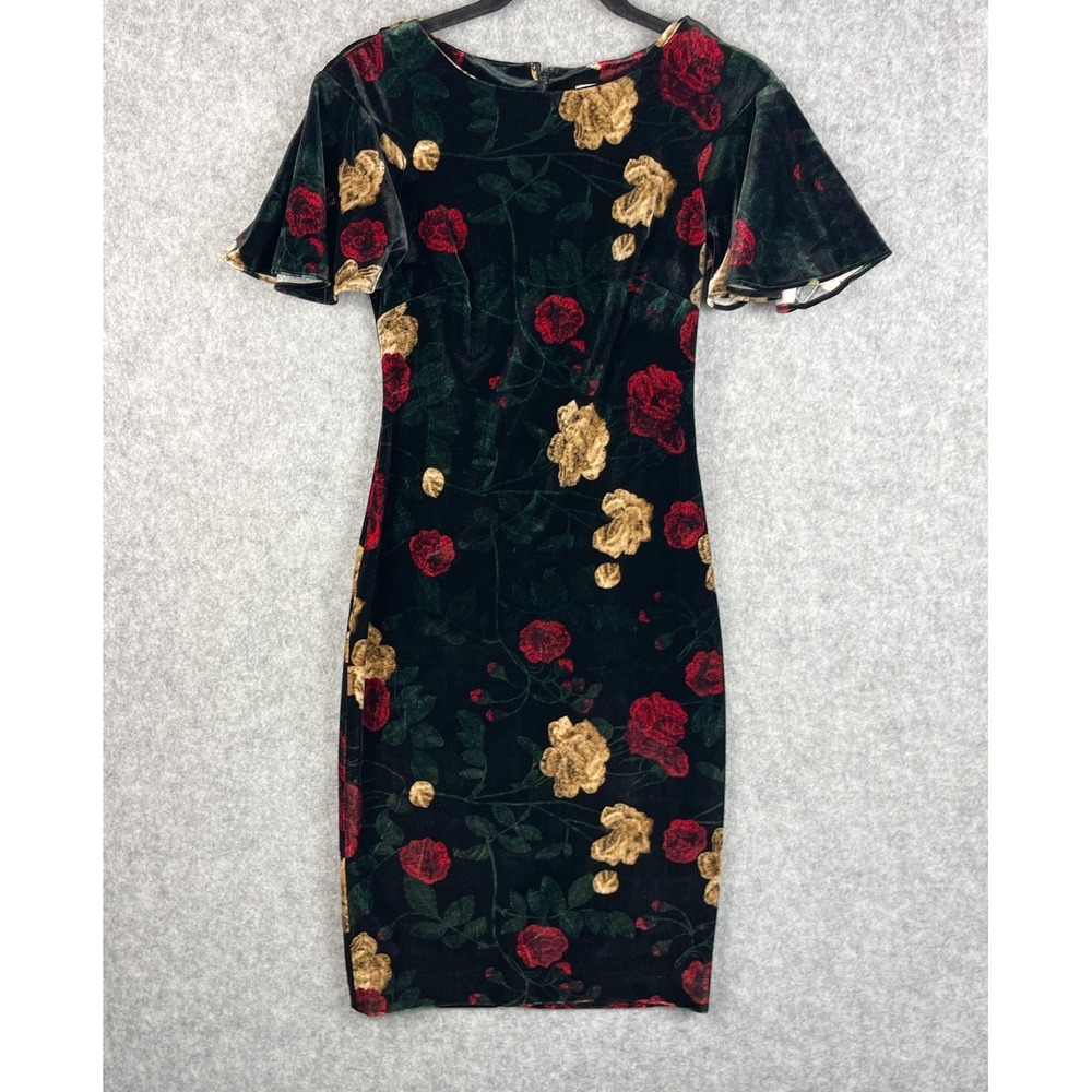 Calvin Klein Velvet Sheath Dress Womens 2 Floral Cocktail Whimsigoth Dark Fairy